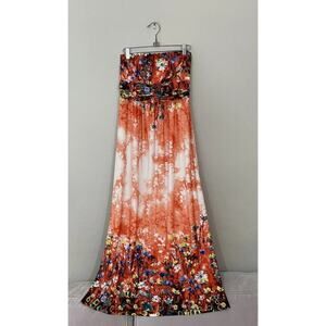 Caroline Morgan Strapless Colorful Dress Floral Print Strapless Size AUS10 Boho